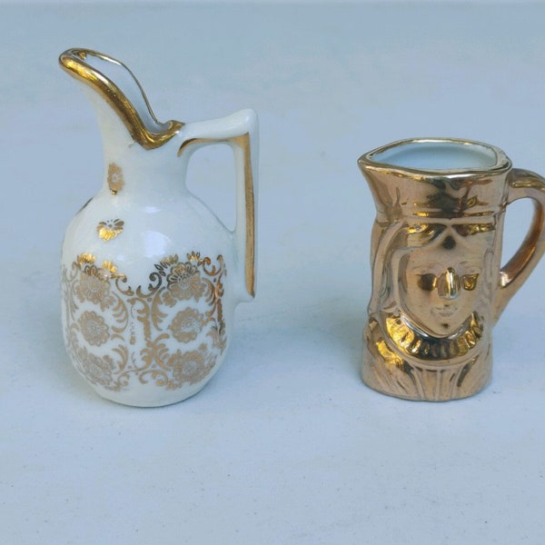 Miniature Gold Face Pitcher & White and Gold Flower Pitcher Duo Combo