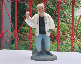 JAPAN - HAKATA MIMASU Doll / Tall Happy Man / 1950s Japanese Clay Figurine/ 12.5"H x 8"W