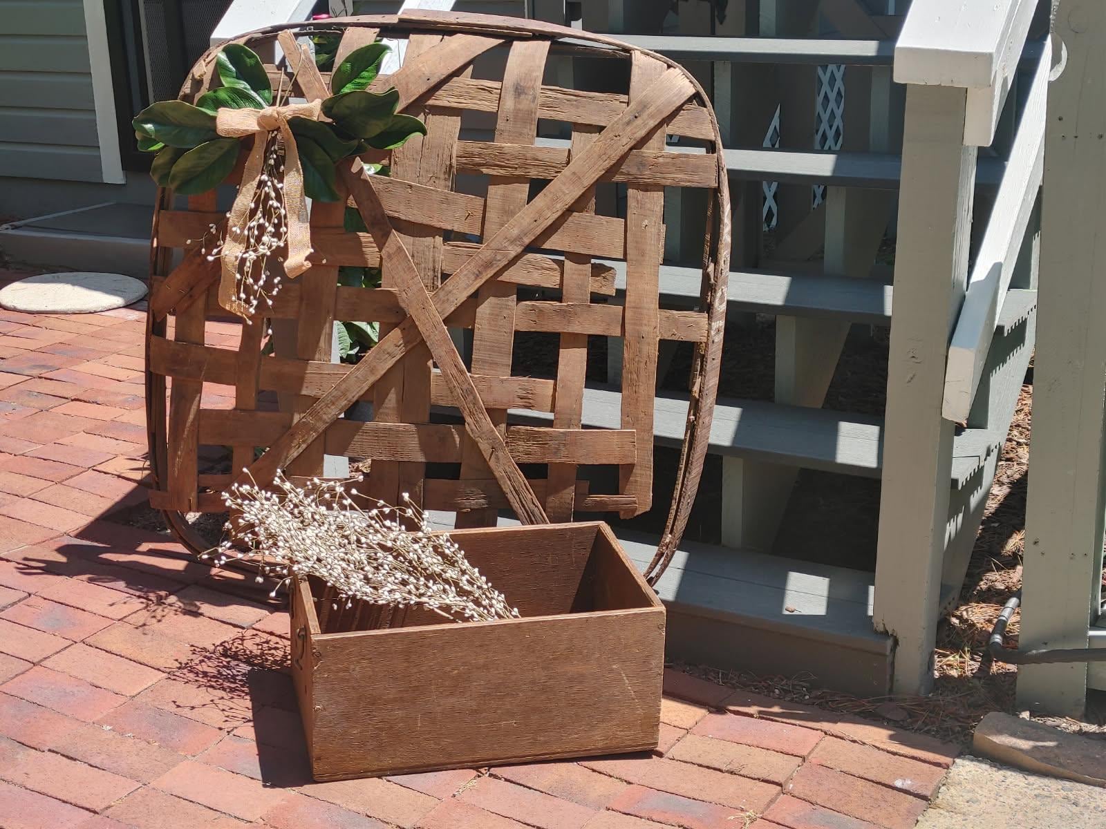 large tobacco basket decor Antique Tobacco Basket: B.G. Burly, Early 1900s Farmhouse Decor