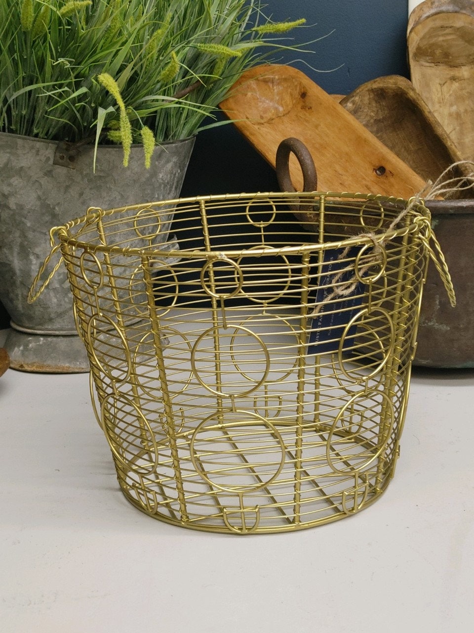GOLD METAL BASKET Storage Basket Gold Metal Ring With 2 Handles Great Bigger Size Modern Home Decor Etsy