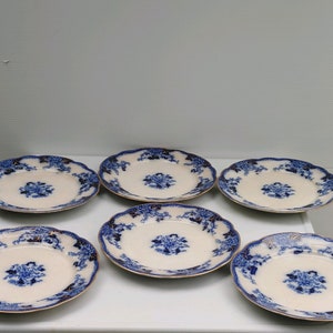 1800s B-C Royal Blue or Balmoral Porcelain Dinner Plates / Antique Late 1800&#39;s / Trenton, NJ / Set of 6