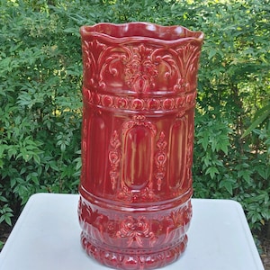 OHIO - WELLER 1900s UMBRELLA Stand / Antique Majolica Art Nouveau / Early 20th Century Stamped on the bottom / Large Piece, 20.5&quot; T, 10&quot; Dia