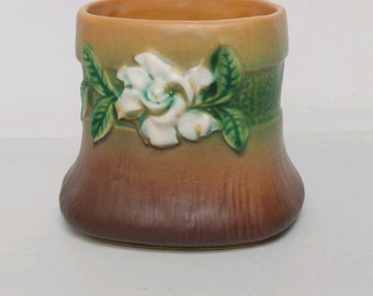 Roseville Gardinia Terra Cotta Brown Planter 656-3/  Ohio Fine Art Collectible Pottery / 1940's