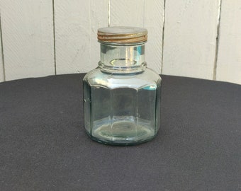 Vintage Hexagon Glass Bottle – Memorabilia Jar with Metal Lid