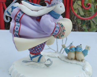 Lenox Snowflake on Ice Figurine – Bunny Rabbit, Blue Birds, Winter Scene