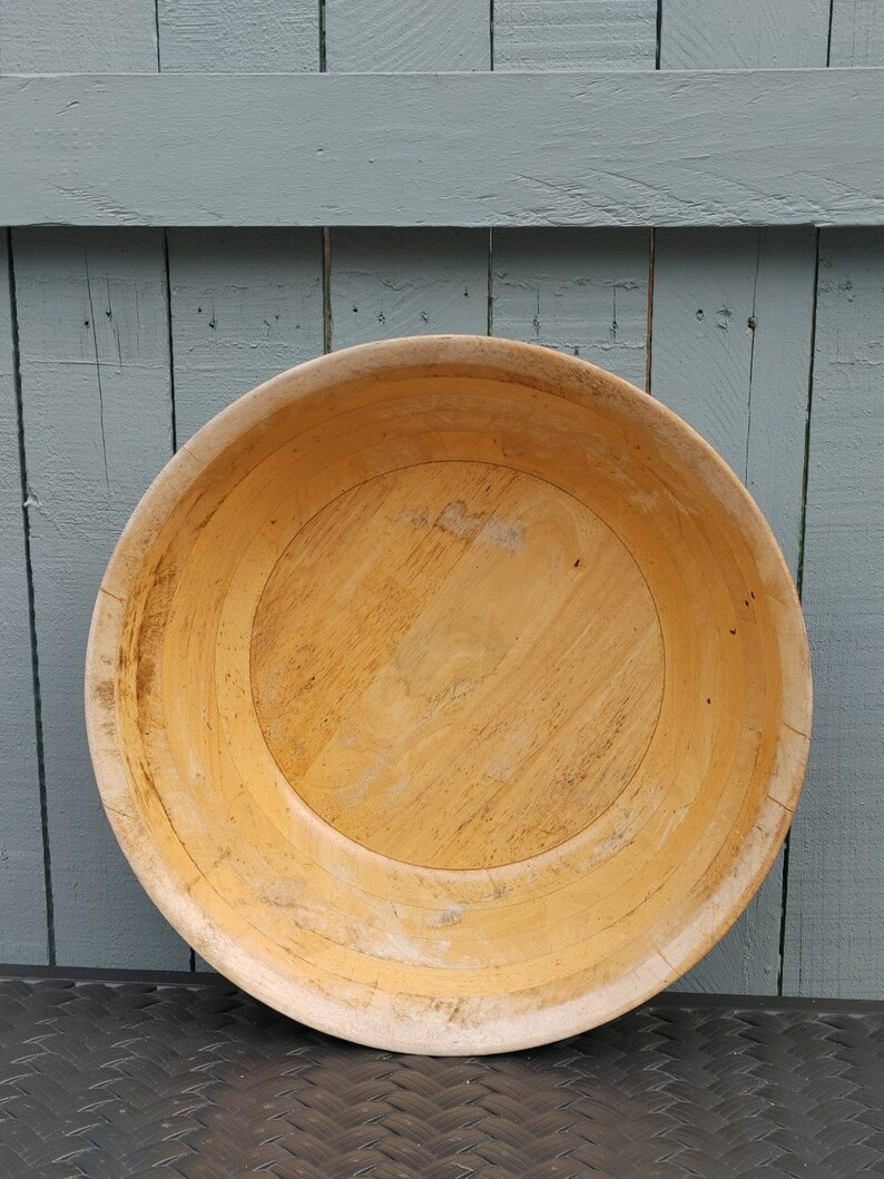 Huge Vintage Dough Bowl Ringed Farmhouse Wood Bowl Large Etsy