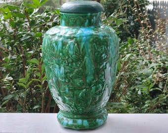 Vintage Teal & Green Glazed Urn with Lid