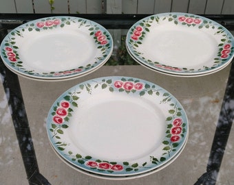 Antique Libertas Prussia Dinner Plates – Set of 6, Pink Rose Design
