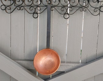 Hammered Copper Dipper Bowl With Forged Iron Handle/Rolled Rim