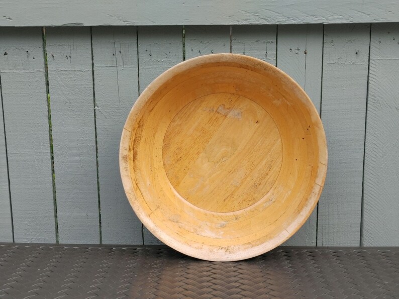 Huge Vintage Dough Bowl Ringed Farmhouse Wood Bowl Large Etsy