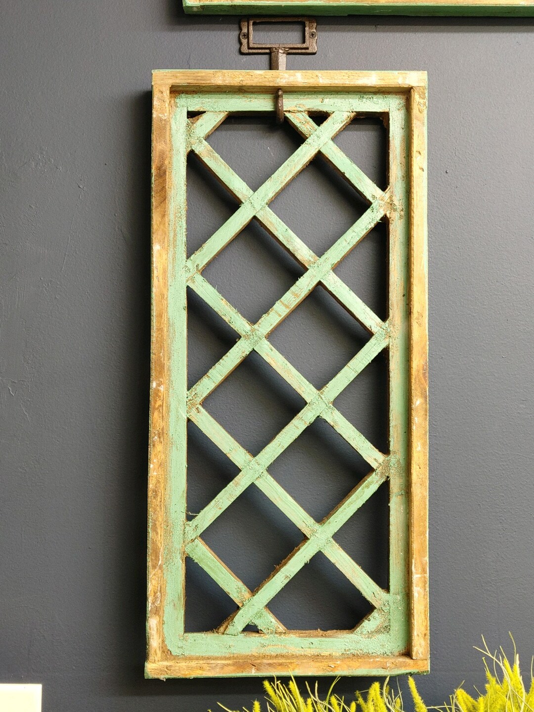 Single Boho Arch Window Wall Decor, Handmade Wood, Cyan Colorpop Green