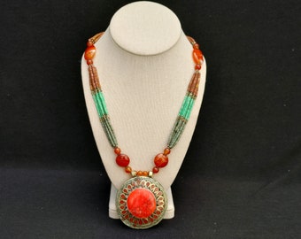 Tibetan Stone & Silver Vintage 24" Necklace