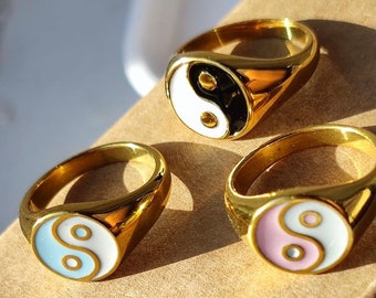 18k Gold YIN YANG Ring, Chunky Rings Gifts for Them Gold Ring