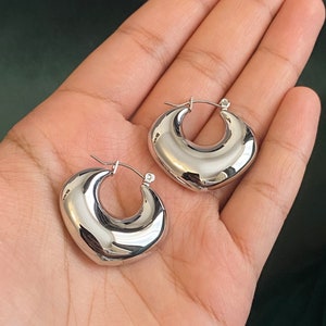 sterling silver chunky hoops, hypoallergenic hoops, silver hoops, waterproof hoops, come gift wrapped