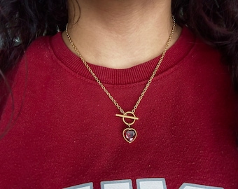 18k Gold Filled Herz Toggle Halskette, CZ Edelstein Anhänger