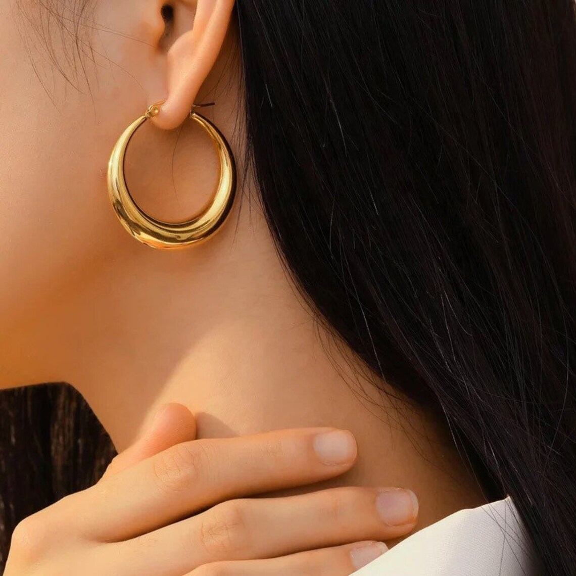 18k Gold Chunky Hoops Gold Hoop Earrings Thick Huggies Etsy UK