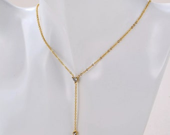 18k gold filled crystal Y lariat necklace,long waterproof necklace, tarnish resistant necklace, bridesmaid wedding gift, comes Gift wrapped