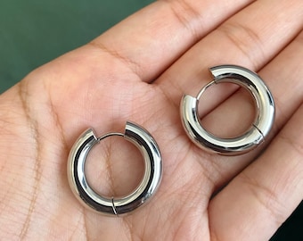 Chunky Sterling Silver Hoop Earrings, Waterproof Jewelry (25mm)