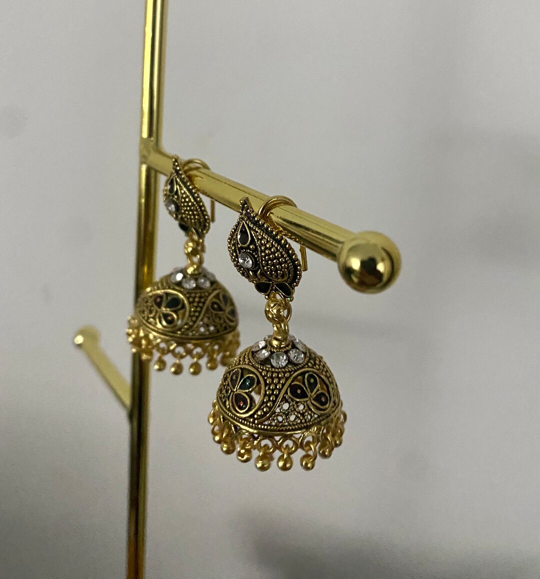 Gold Tassel Jhumka, Black Red Jhumka, Pakistani Indian Bengali Jhumka
