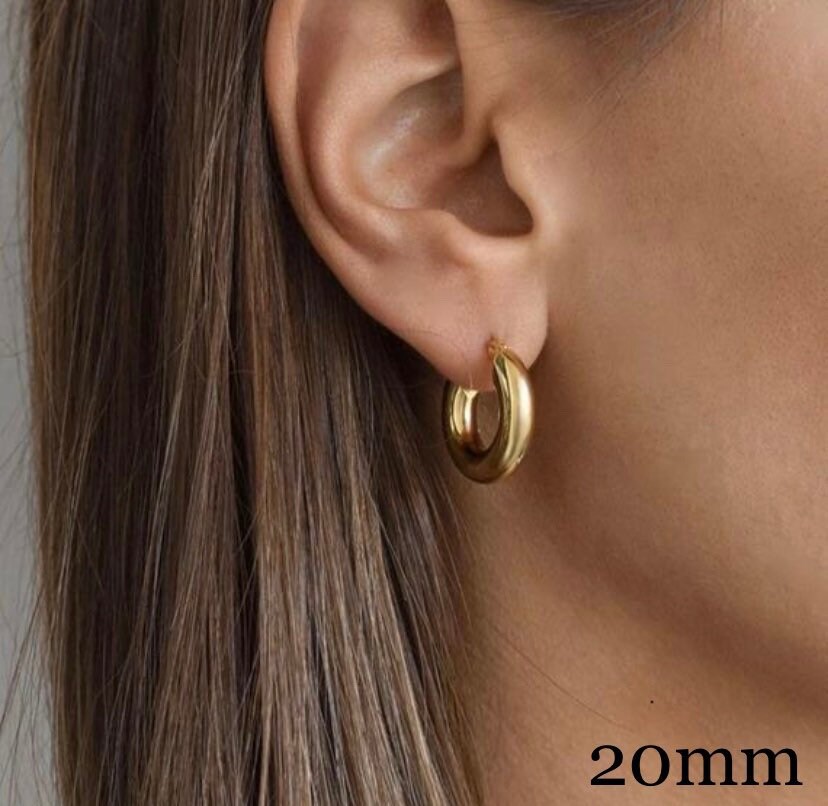 18k gold chunky hoops Etsy
