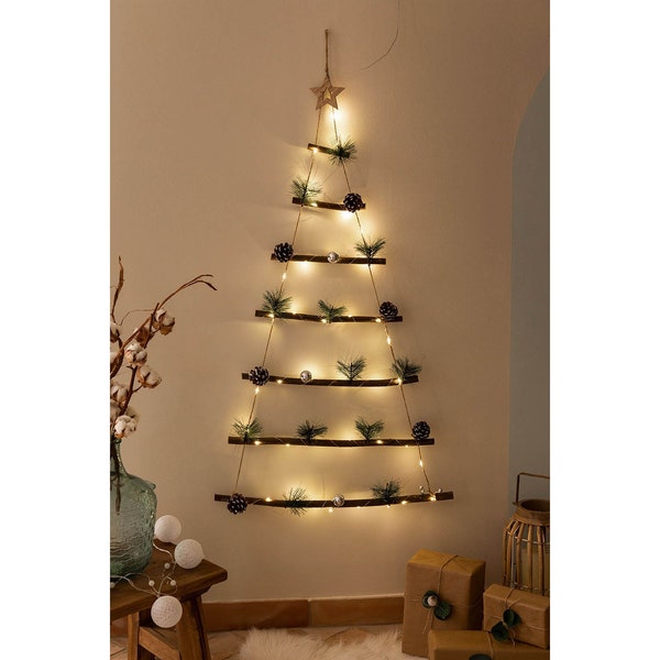 Simple Elegance! Modern Christmas Tree | Unique hanging Tree w/ lights, pinecones, silver balls & faux pine sprigs! | Add ornaments!