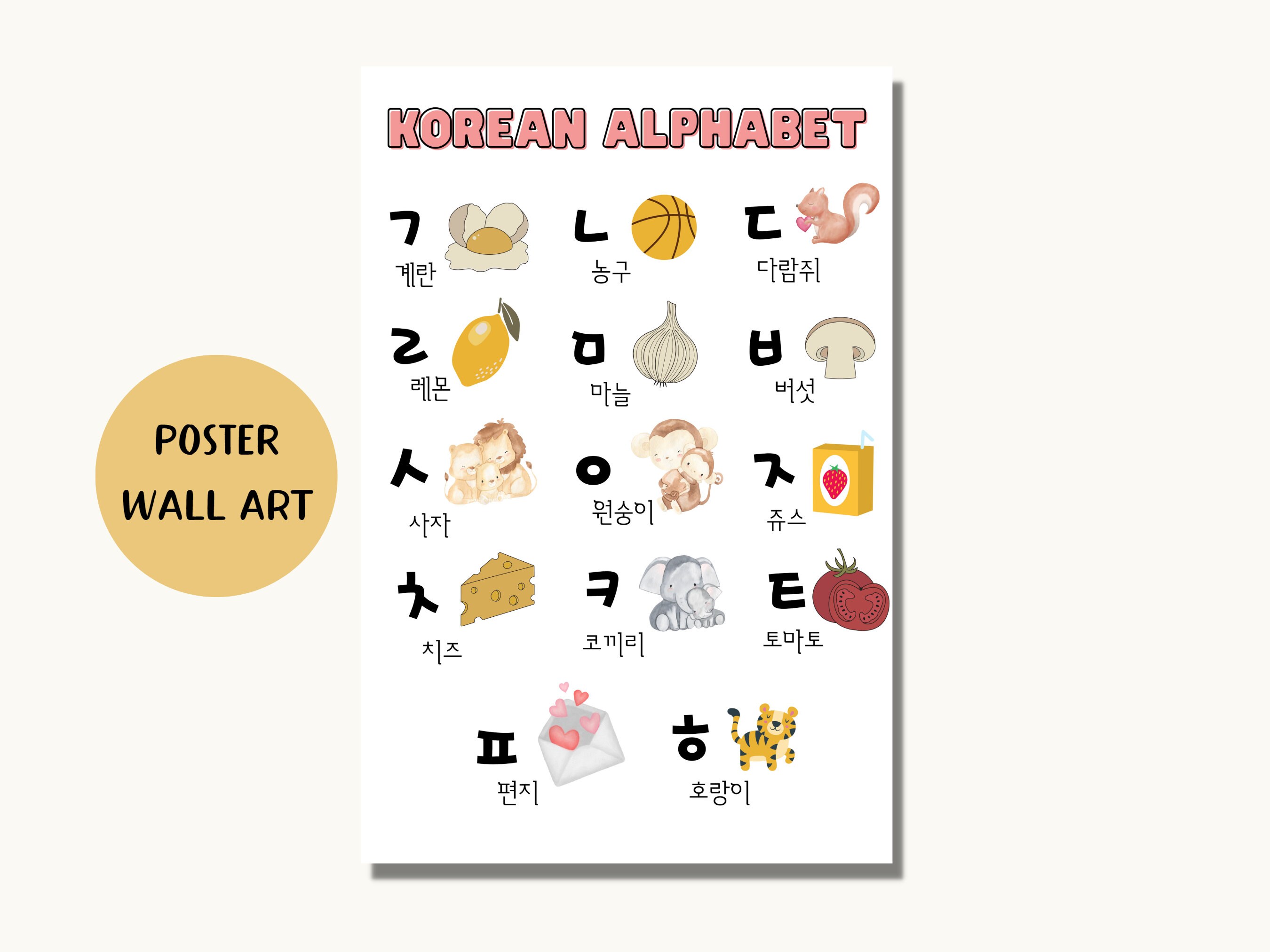 Korean Alphabet Chart for Teachers Alphabet Poster for Nursery Decor ...