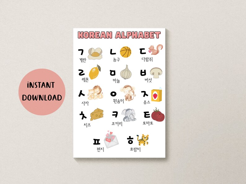 Korean Alphabet Chart for Teachers Alphabet Poster for Nursery Decor ...