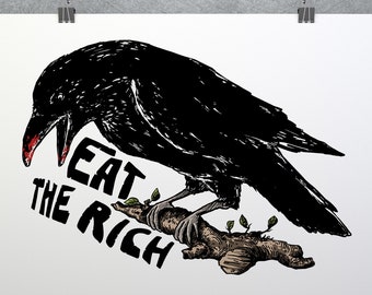Ät den rika korpen konsttryck, vänsterpolitisk poster