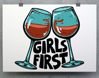 Girls First Poster, Leftist, Art Print, AntiCapitalism, Blm, Feminism, Socialist, Solidarity, Women Rights, Girl Power