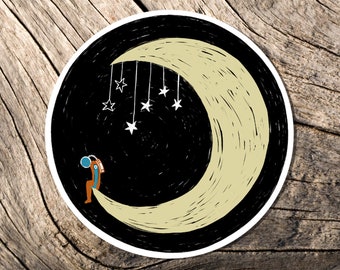 Moon and Stars Vinyl Sticker, Astronaut Sci-Fi Decal