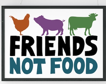 Stampa "Amici non cibo", poster vegano sui diritti degli animali.