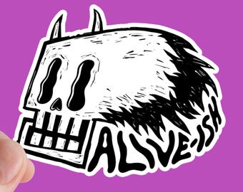 Alive-Ish Skull Goth Sticker, Spooky Macabre Vinyl Decal