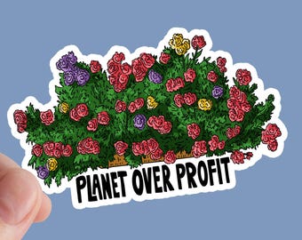 Sticker Planet Over Profit, vinylsticker Floral Activist