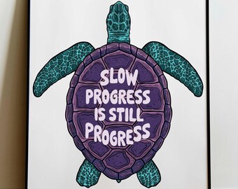 Lámina de tortuga "Progreso lento", póster motivacional de activismo, arte por la justicia LGBTQ.