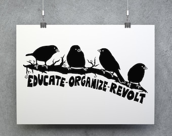 Educate Organize Revolt Print, Leftist, Socialism, Marxist
