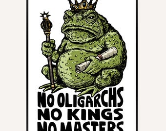 No Oligarchs Frog Art Print, Political Illustration