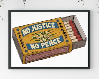 Cartel "Sin justicia no hay paz", izquierdista, socialista, arte "Coman a los ricos"