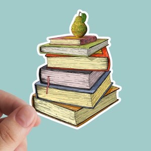 Libri Adesivo, Libri, Adesivi laptop, Adesivo vinile, Leggi di più, Bookish, Bookworm, Pila di libri, Frutta