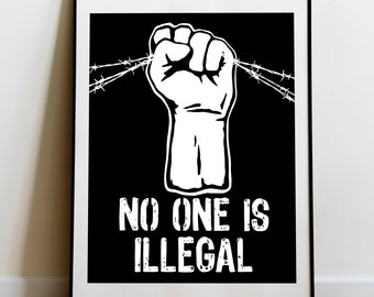 Poster No One Is Illegal, links antikapitalisme kunstafdruk