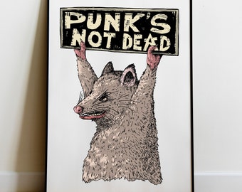 Punks Not Dead Poster, Anarchist Rat Illustration Print