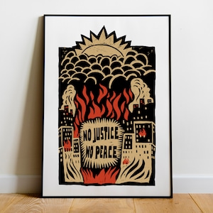 No Justice No Peace Print, Socialist, Anti Capitalist, Anarchist, Poster, Prints, Leftist, Unite, Marxist, Riot