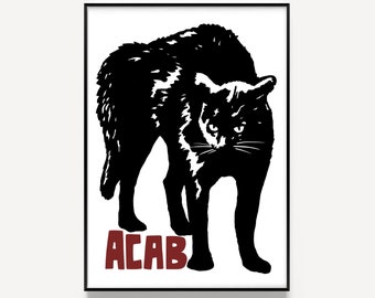 ACAB Black Cat Art Print, Leftist Poster