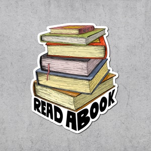 Lire un livre autocollant, livres, autocollants pour ordinateur portable, autocollant en vinyle, lire, livre, ver de livre, lecteur, amateur de livre