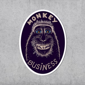 Monkey Business Sticker, Monkey, Animals, Vinyl Decal, Vinyl Stickers  Stickers Laptop, Monkey Sticker