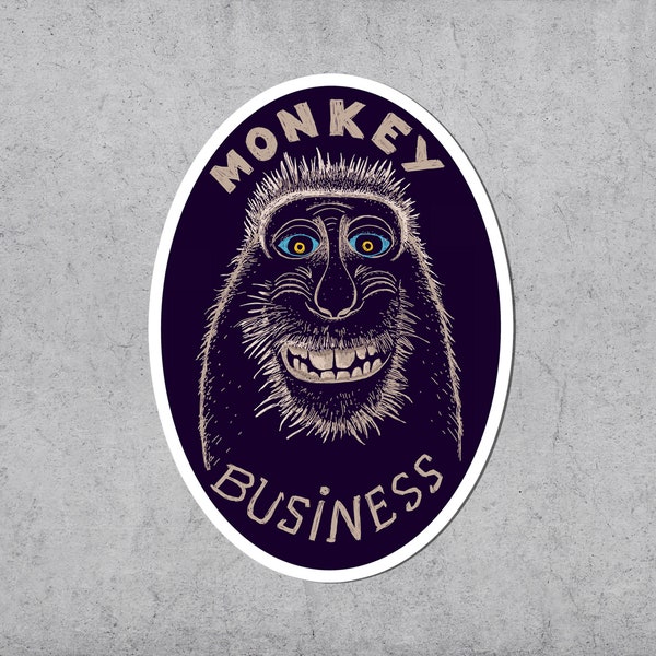 Monkey Business Sticker, Monkey, Dieren, Vinyl Sticker, Vinyl Stickers Stickers Laptop, Monkey Sticker
