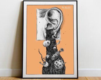 Stampa artistica "Gli orrori dentro", Anatomia umana di un mostro spettrale, Orecchio