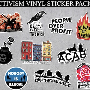 Paquet d’autocollants d’activisme 1, Coupon, Paquet, Acab, Gauchiste, Communiste, Manger les riches, Activiste, Immigrant