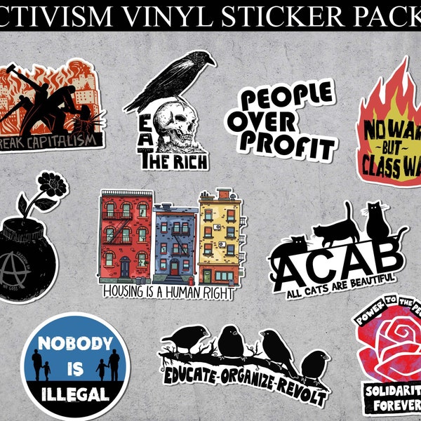 Activism Sticker Pack 1, Coupon, Bundle, Acab, Leftist, Communist, Eat The Rich, Activist, Immigrant