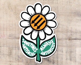 Antifascist Sticker, Marxism, Socialism, Anarchist with Flower, Socialist Decal