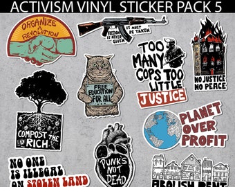 Aktivismus Sticker Pack 5, Punk, Linke, Kommunismus, Gutschein, Eat The Rich, Gerechtigkeit, Anarchist, Sozialismus